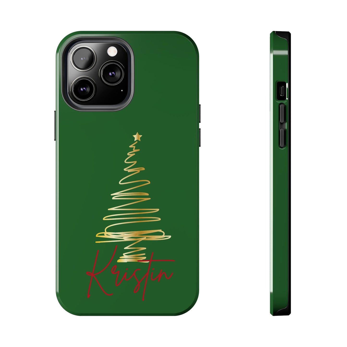 Personalized Christmas Tree Phone Case- Green and Gold