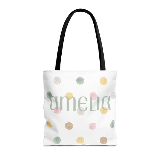 Personalized Polka Dot Tote Bag - Custom Name Bag for Everyday Use