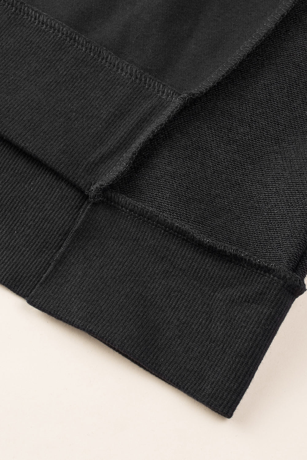 Black Oversized Exposed Seam Henley Sweatshirt