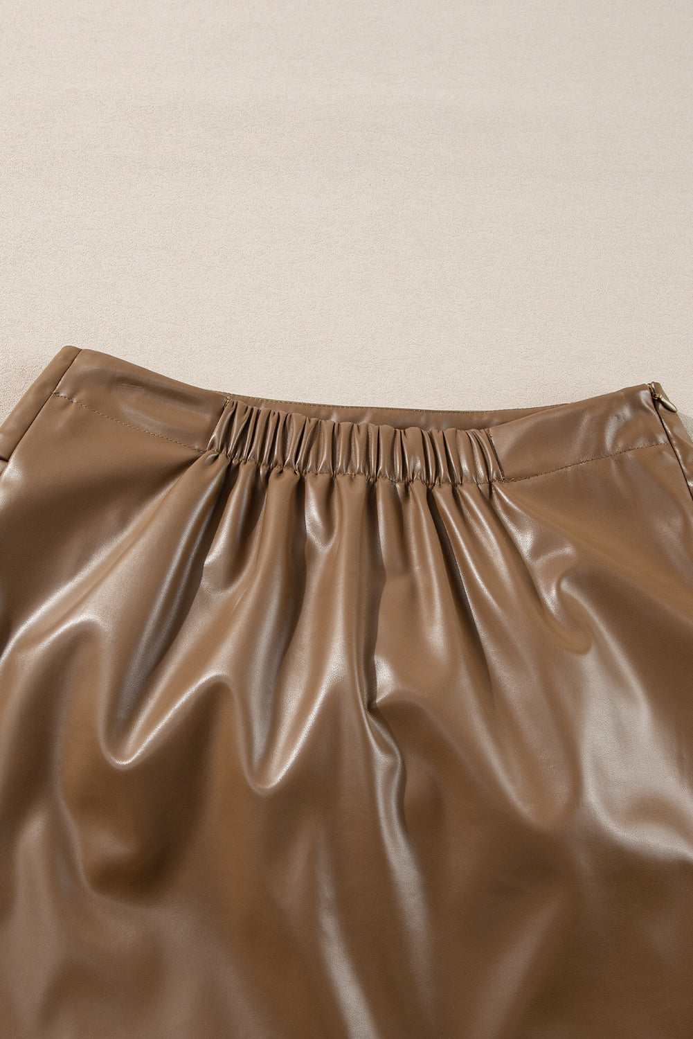 Coffee Bowknot Faux Leather Mini Skirt