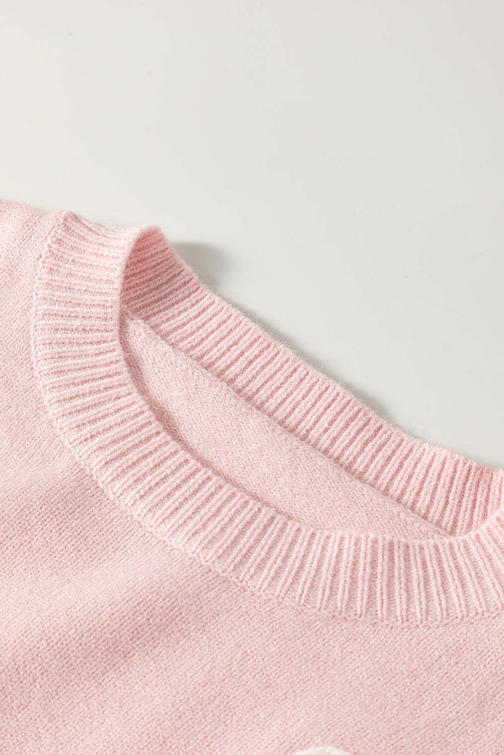 Pink Chenille Daisy Stitching Crew Neck Sweater