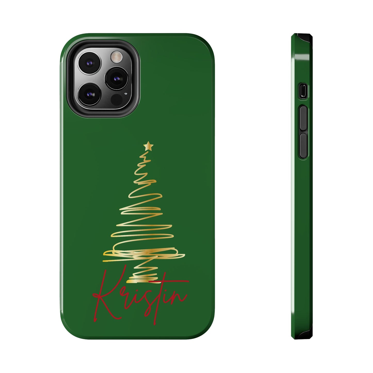 Personalized Christmas Tree Phone Case- Green and Gold