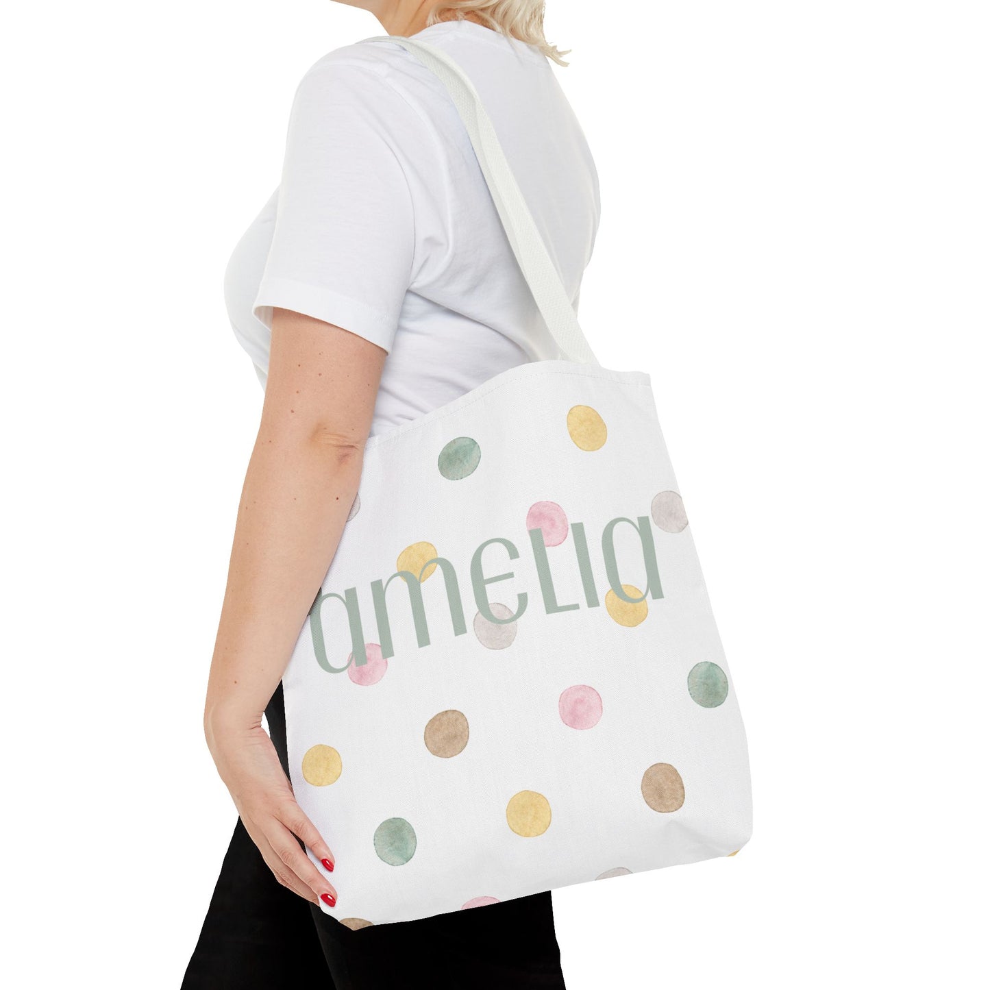 Personalized Polka Dot Tote Bag - Custom Name Bag for Everyday Use