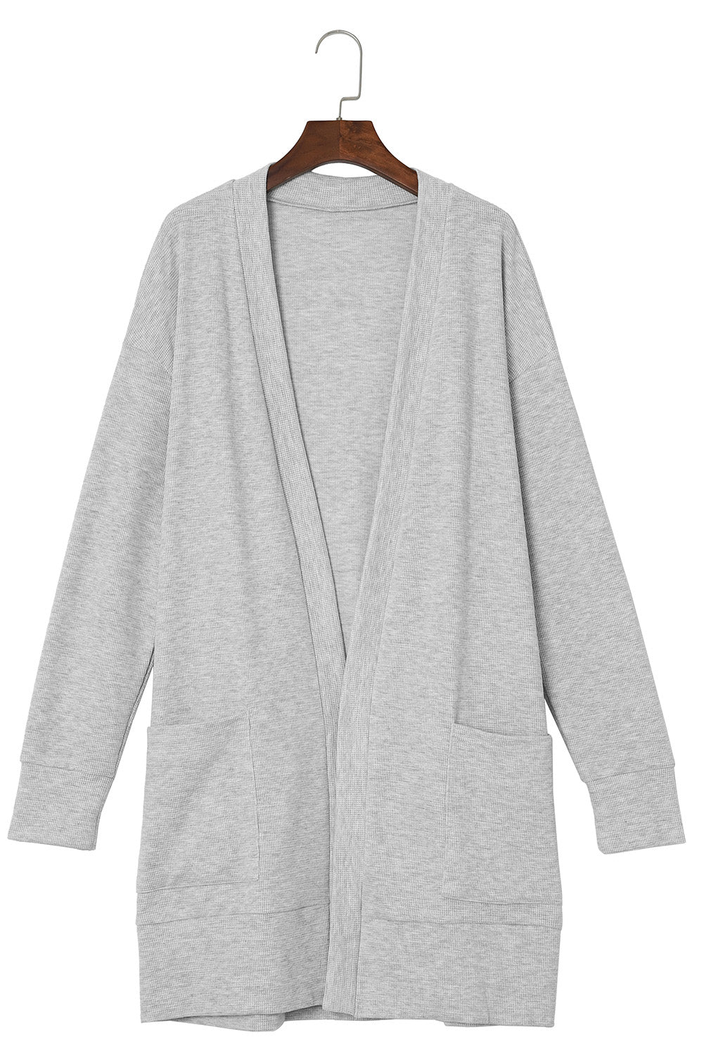 Light Gray Thermal Waffle Knit Pocketed Cardigan