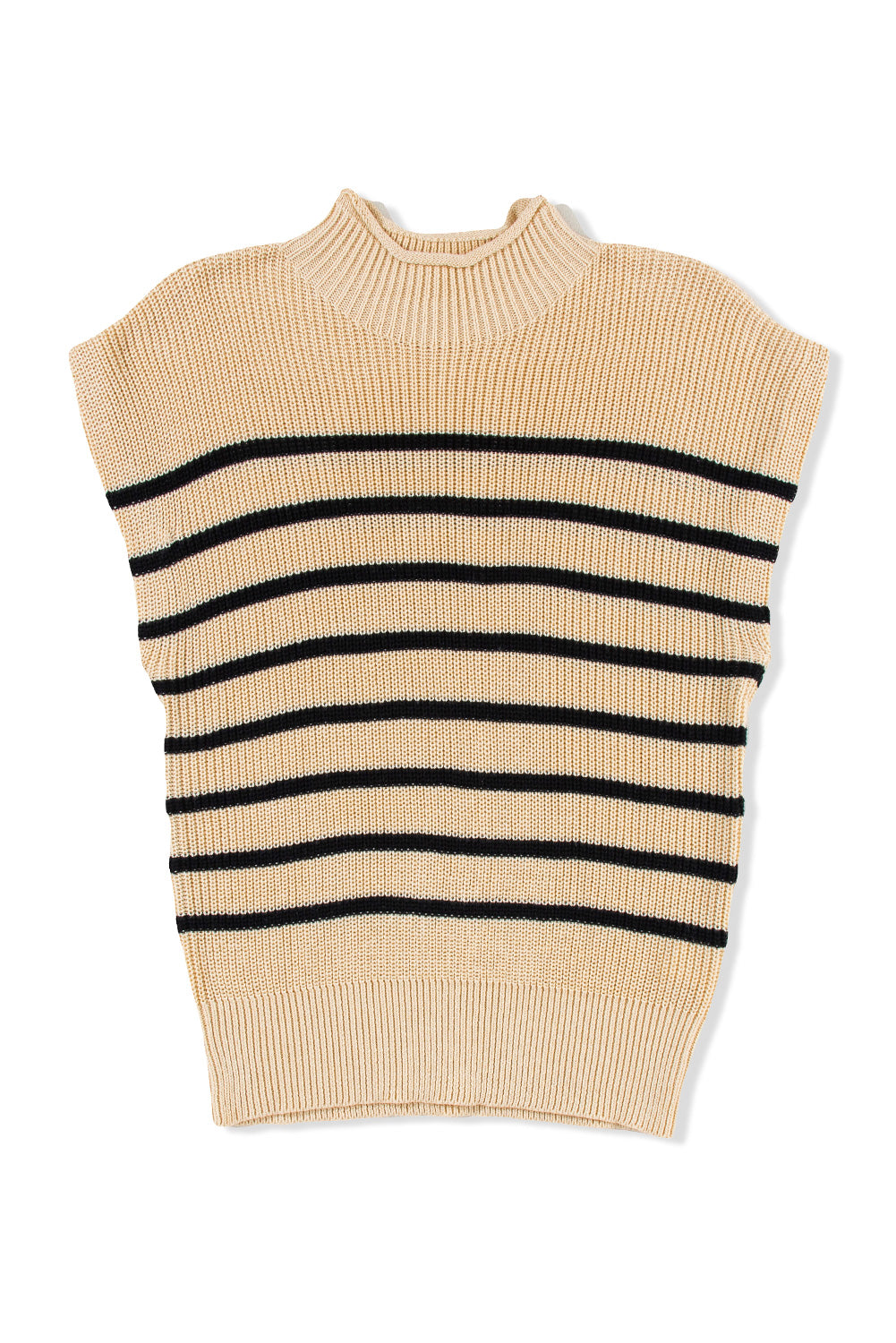 Parchment Striped Ribbed Knit High Neck Sweater