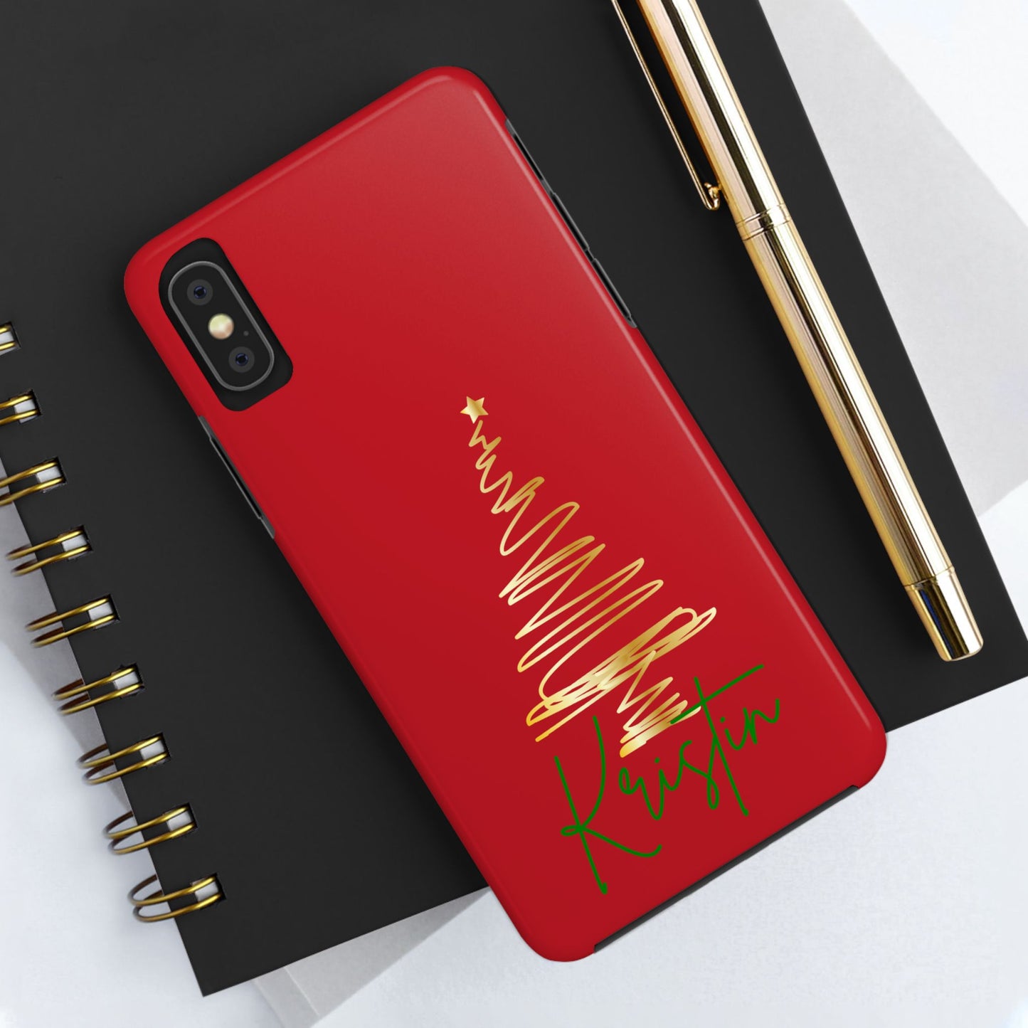 Personalized Christmas Phone Case - Red and Gold