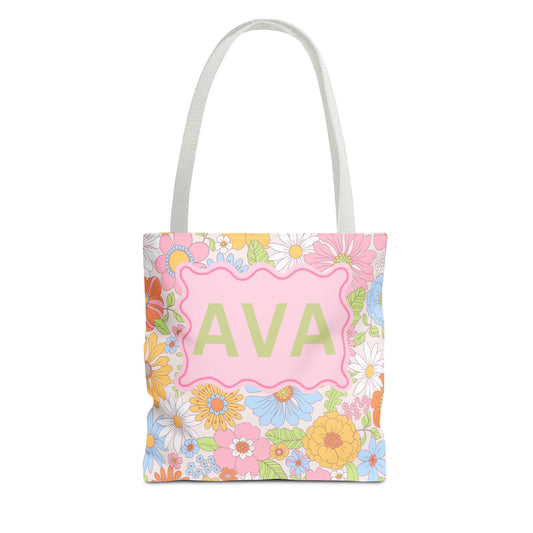 Personalized Floral Tote Bag - Custom Name Design for Everyday Use