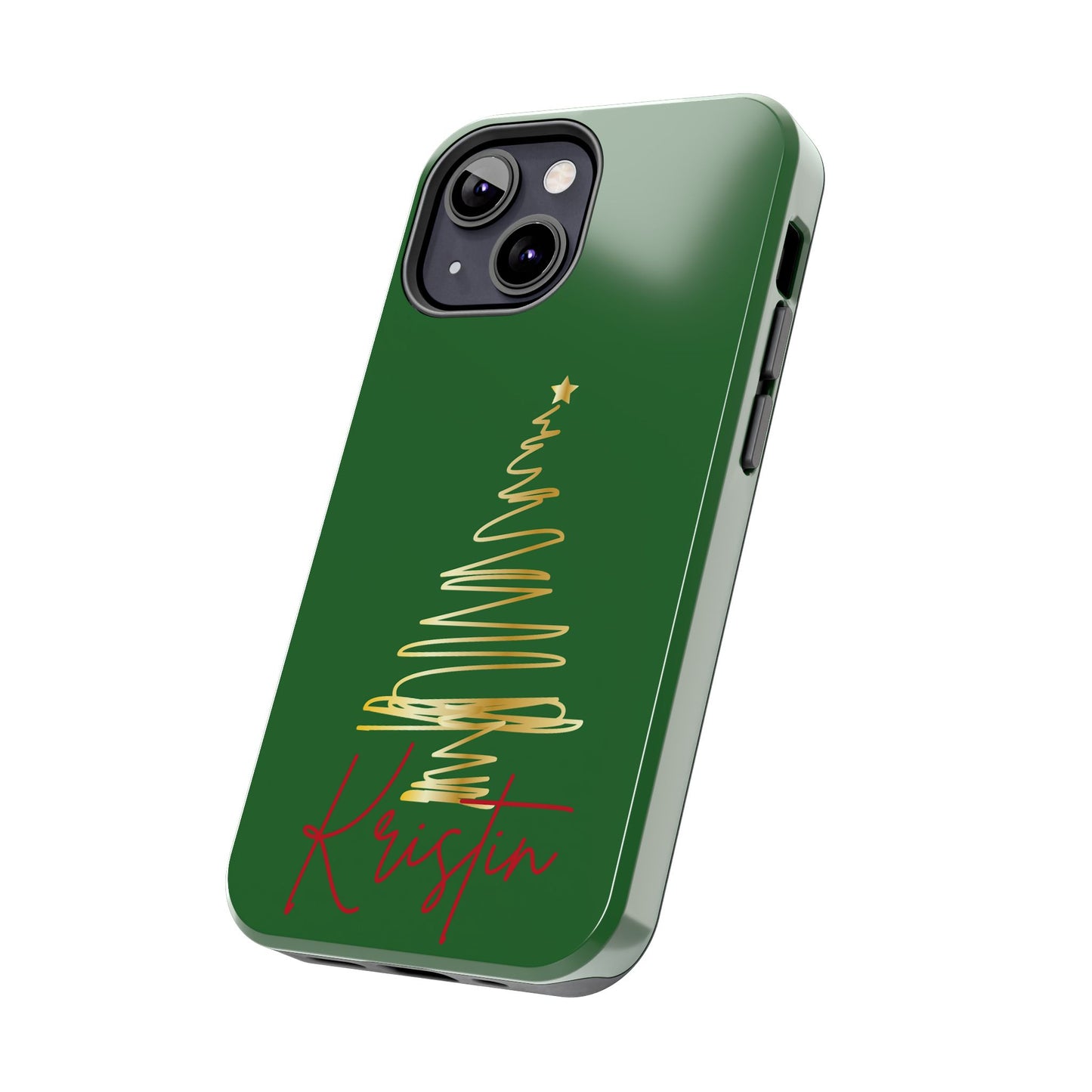 Personalized Christmas Tree Phone Case- Green and Gold