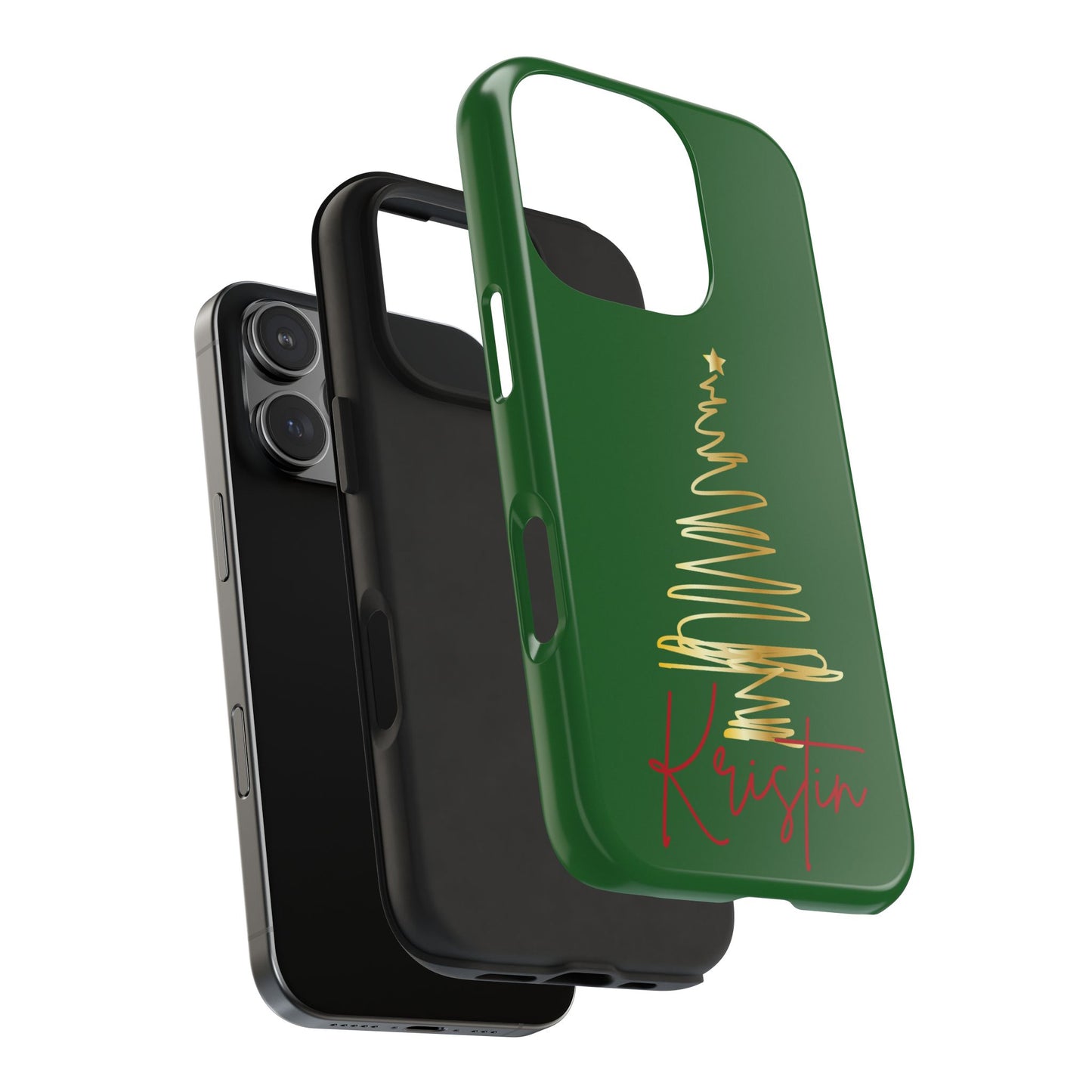 Personalized Christmas Tree Phone Case- Green and Gold