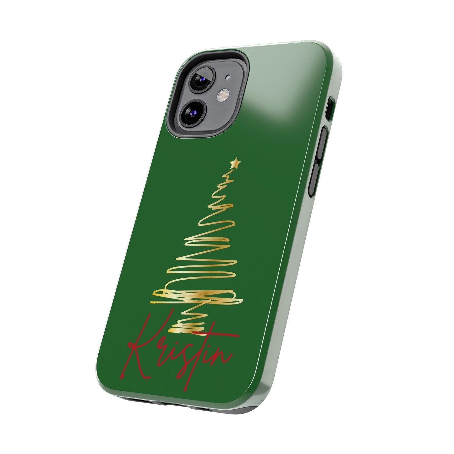 Personalized Christmas Tree Phone Case- Green and Gold