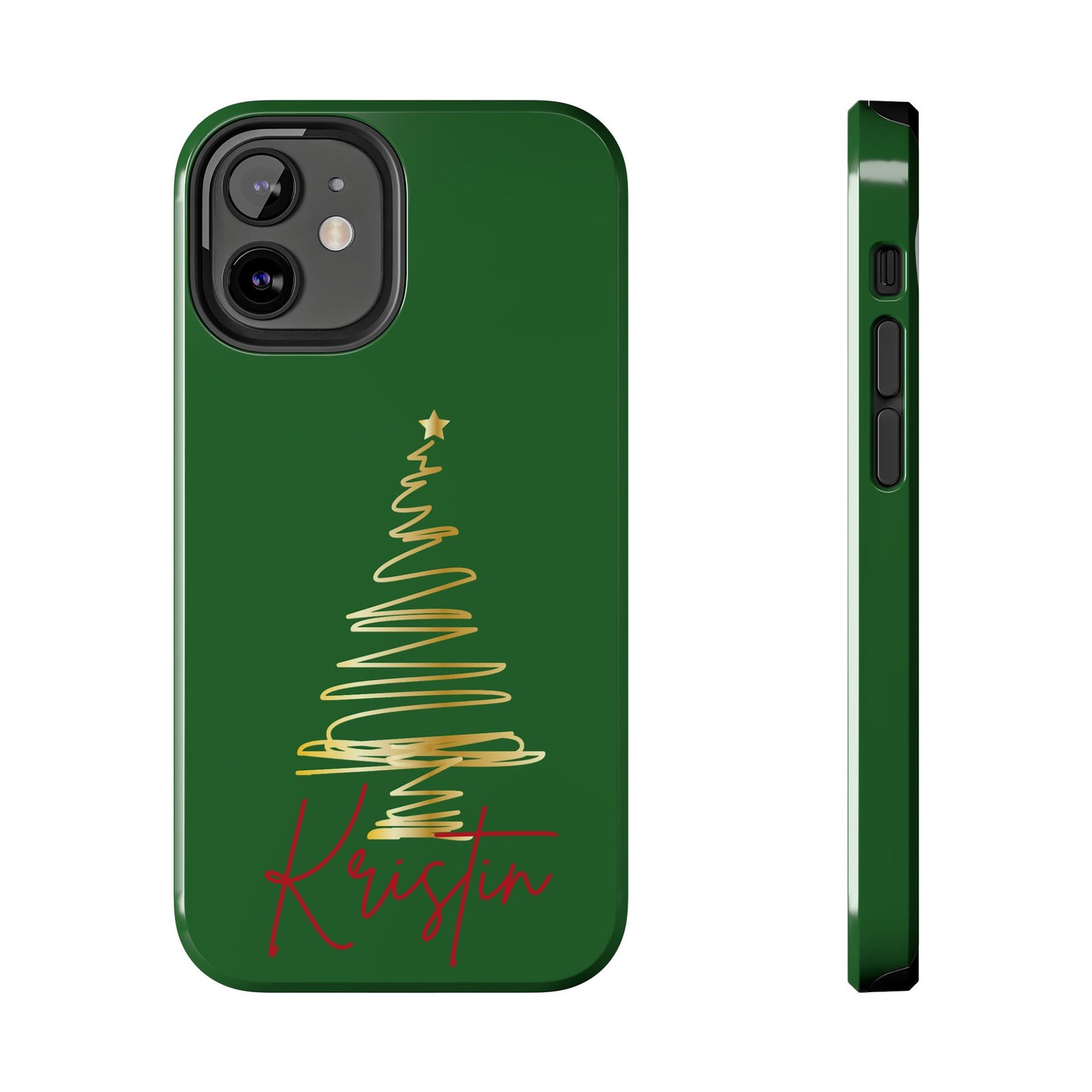 Personalized Christmas Tree Phone Case- Green and Gold