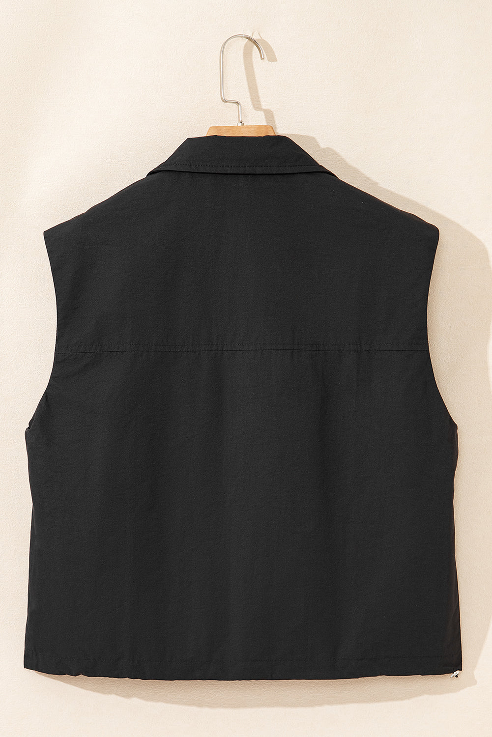 Black Flap Pockets Zip Up High Neck Vest