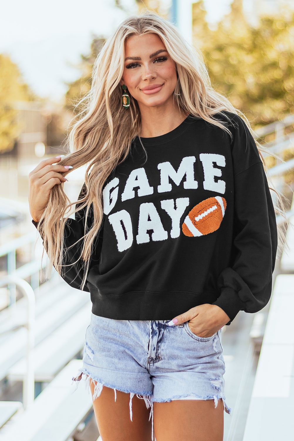 White GAME DAY Graphic Varsity Pullover Sweatshirt