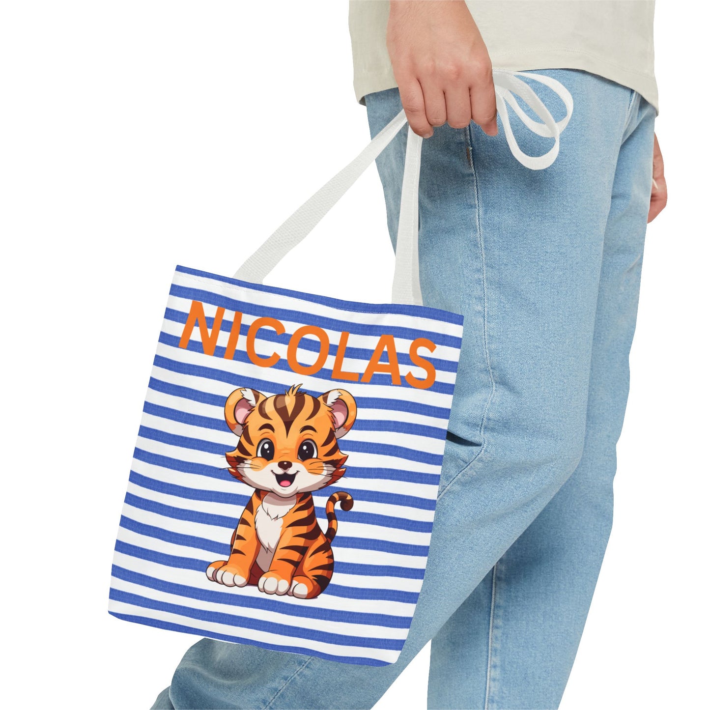 Personalized Cute Tiger Tote Bag for Kids - Custom Name Striped Design