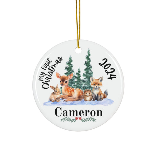 Personalized First Christmas Ceramic Ornament, Cute Animal Design, Holiday Keepsake, Baby's First Christmas, Unique Gift Idea, December