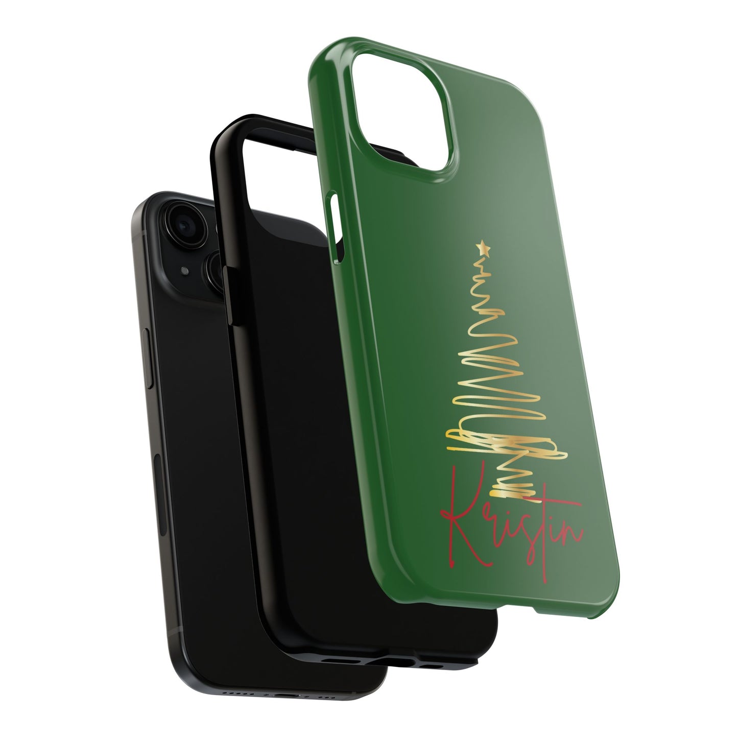 Personalized Christmas Tree Phone Case- Green and Gold