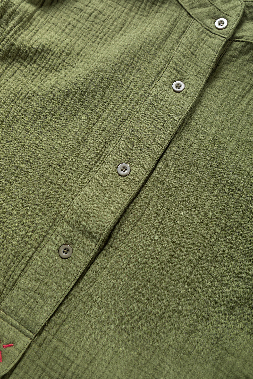 Jungle Green Crinkle Textured Button Up Long Sleeve Shirt