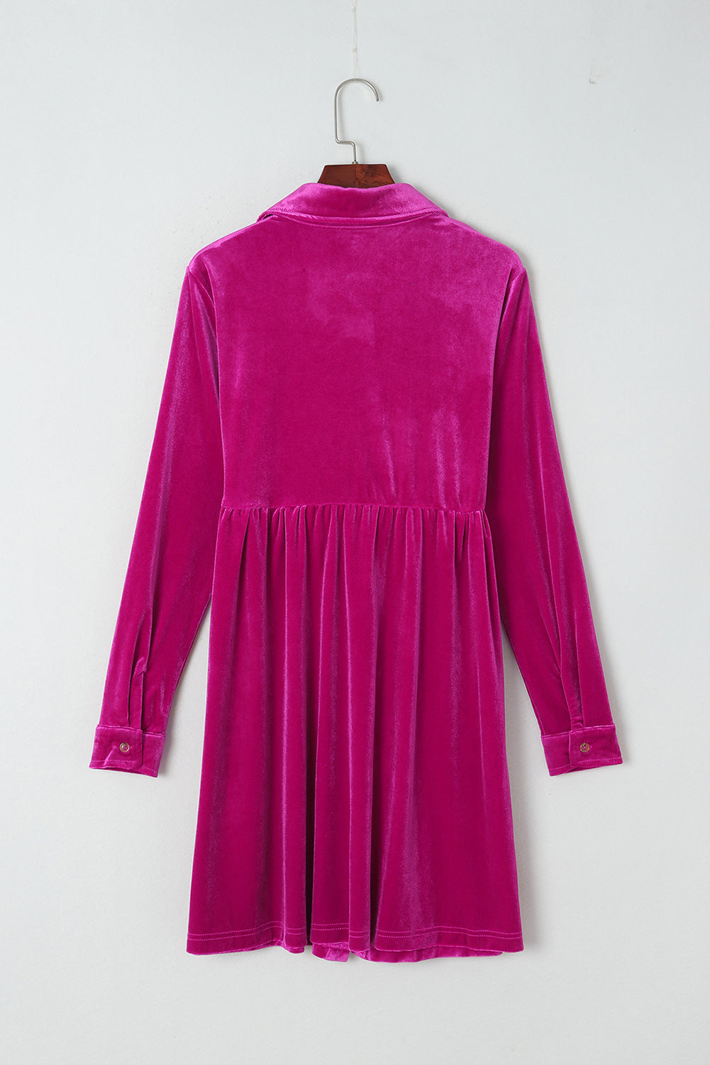 Rose Long Sleeve Ruffle Velvet Button Up Dress