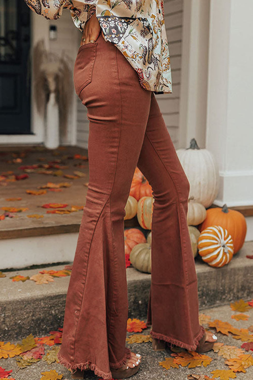 High Waist Raw Hem Flare Jeans