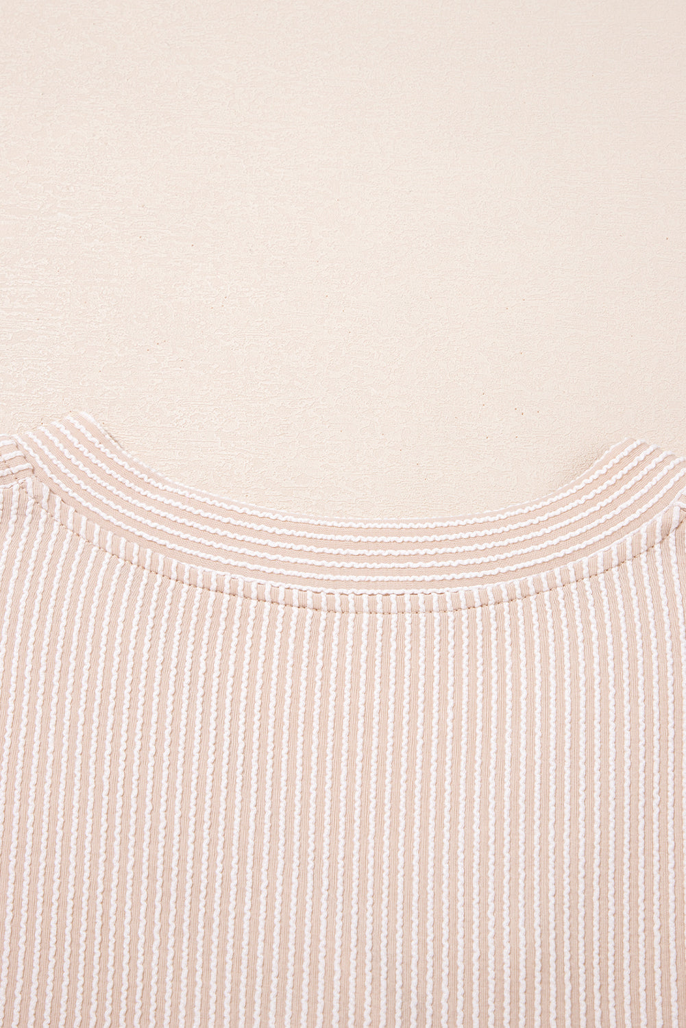 Parchment Spiral Ribbed Short Sleeve V Neck Buttoned Romper with Pocket