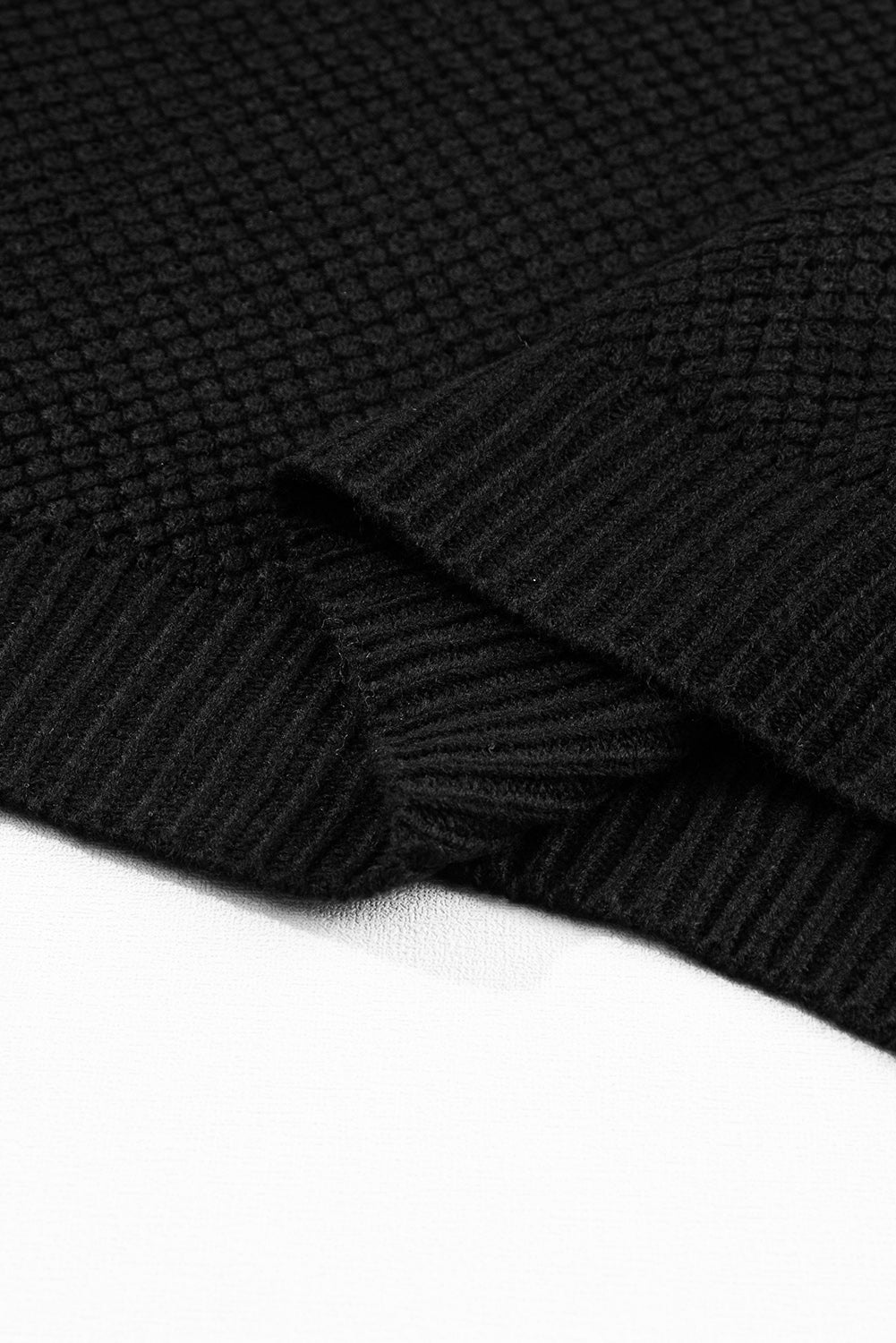 Black Turtleneck Textured Short Sleeve Sweater