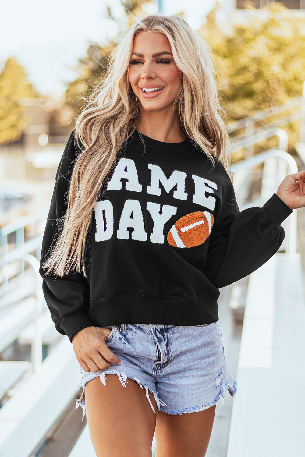 White GAME DAY Graphic Varsity Pullover Sweatshirt