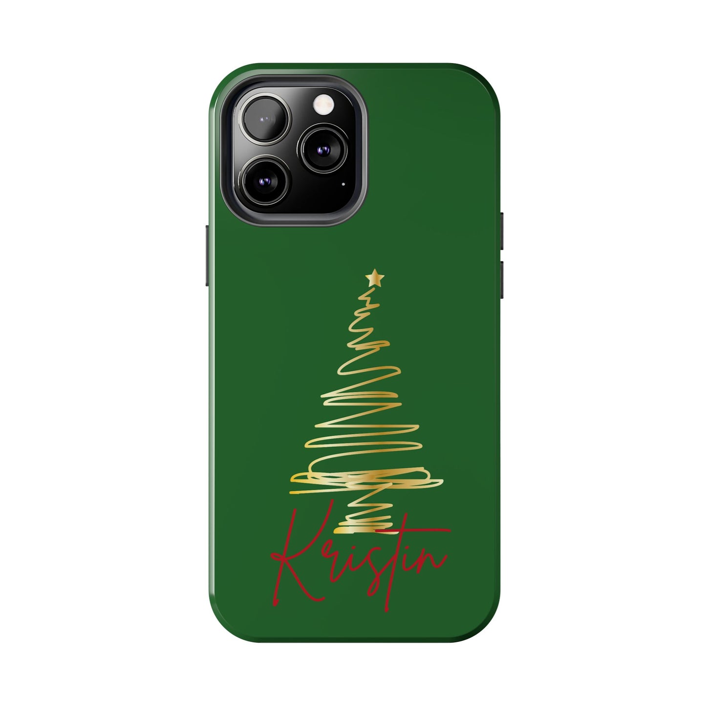 Personalized Christmas Tree Phone Case- Green and Gold