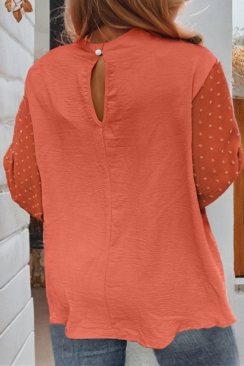 Parchment Swiss Dot Balloon Sleeve Loose Blouse