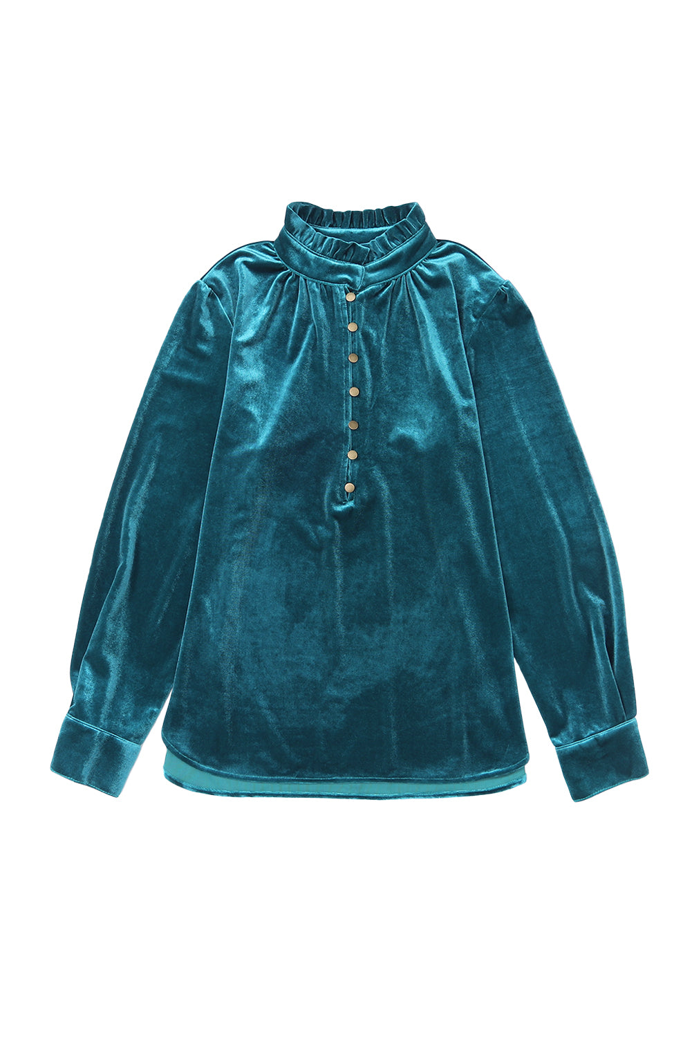 Green Frilled Neck Buttoned Front Velvet Top