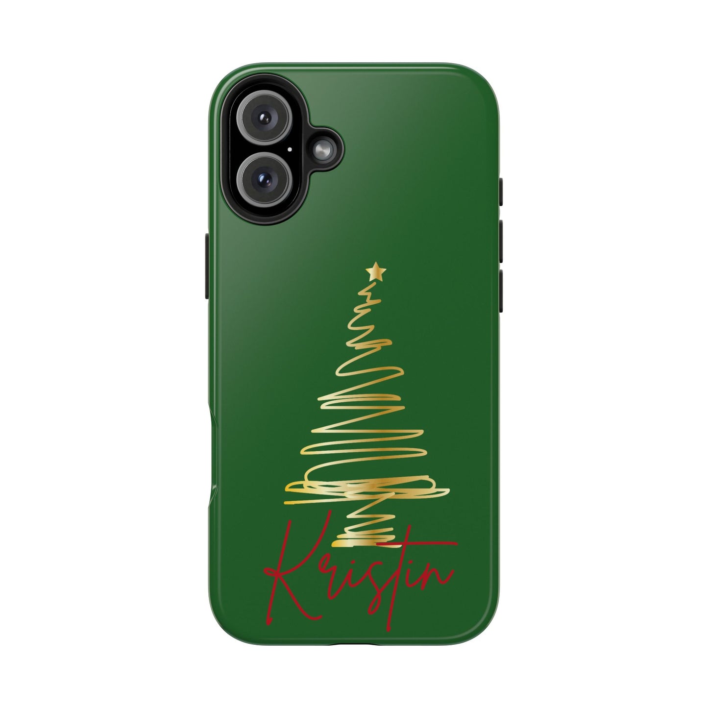 Personalized Christmas Tree Phone Case- Green and Gold