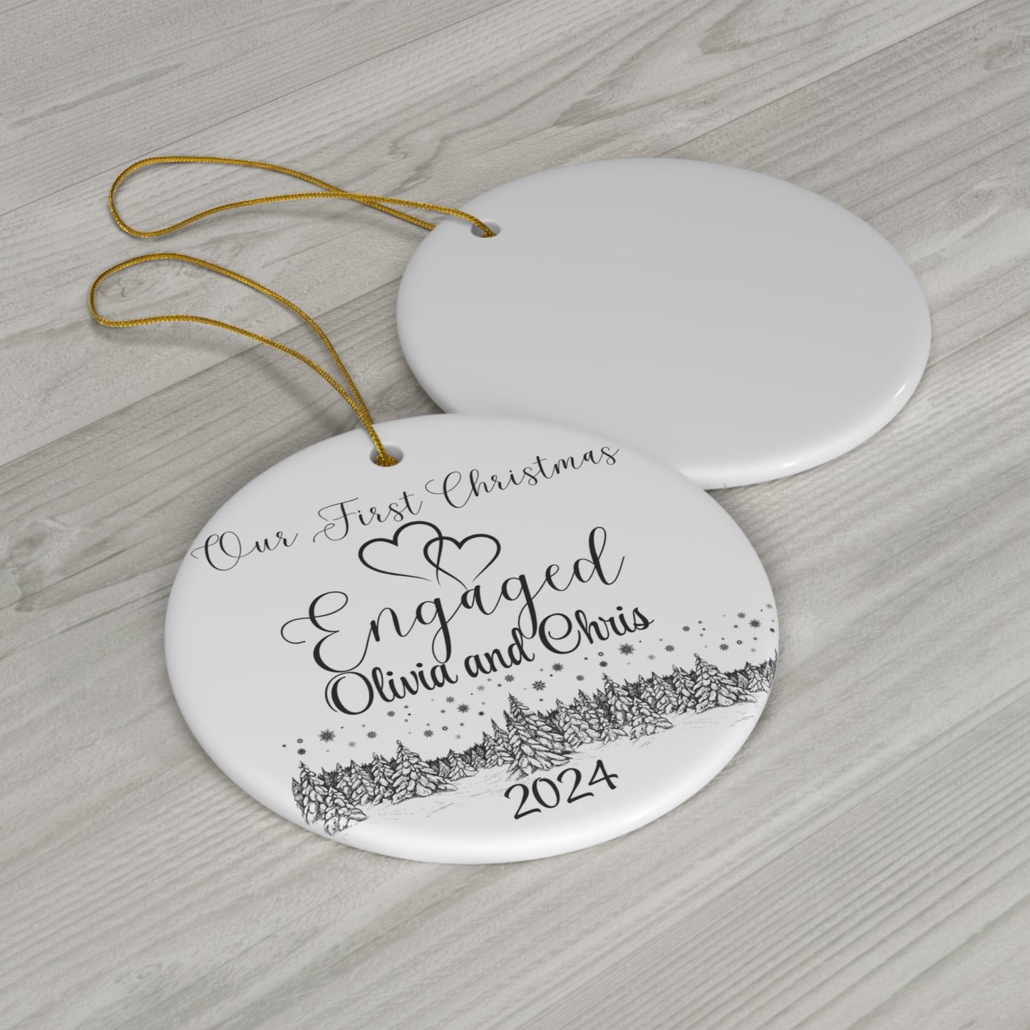 Engaged Christmas Ceramic Ornament - Personalized Wedding Keepsake 2024