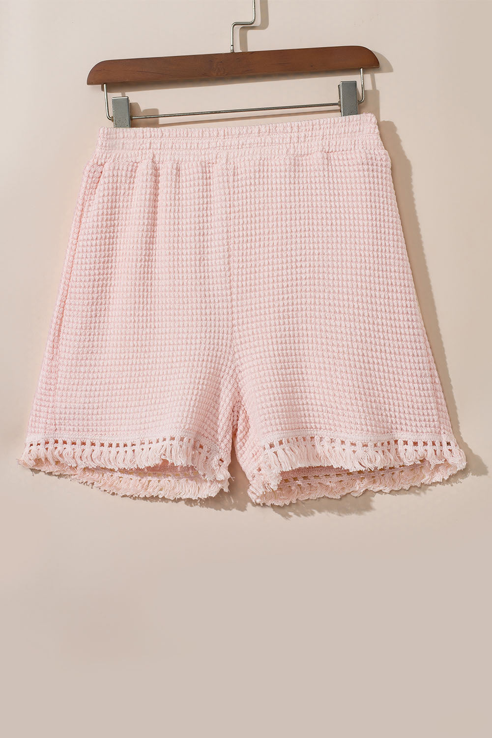 Pink Fringe Trim Textured Short Two Piece Set