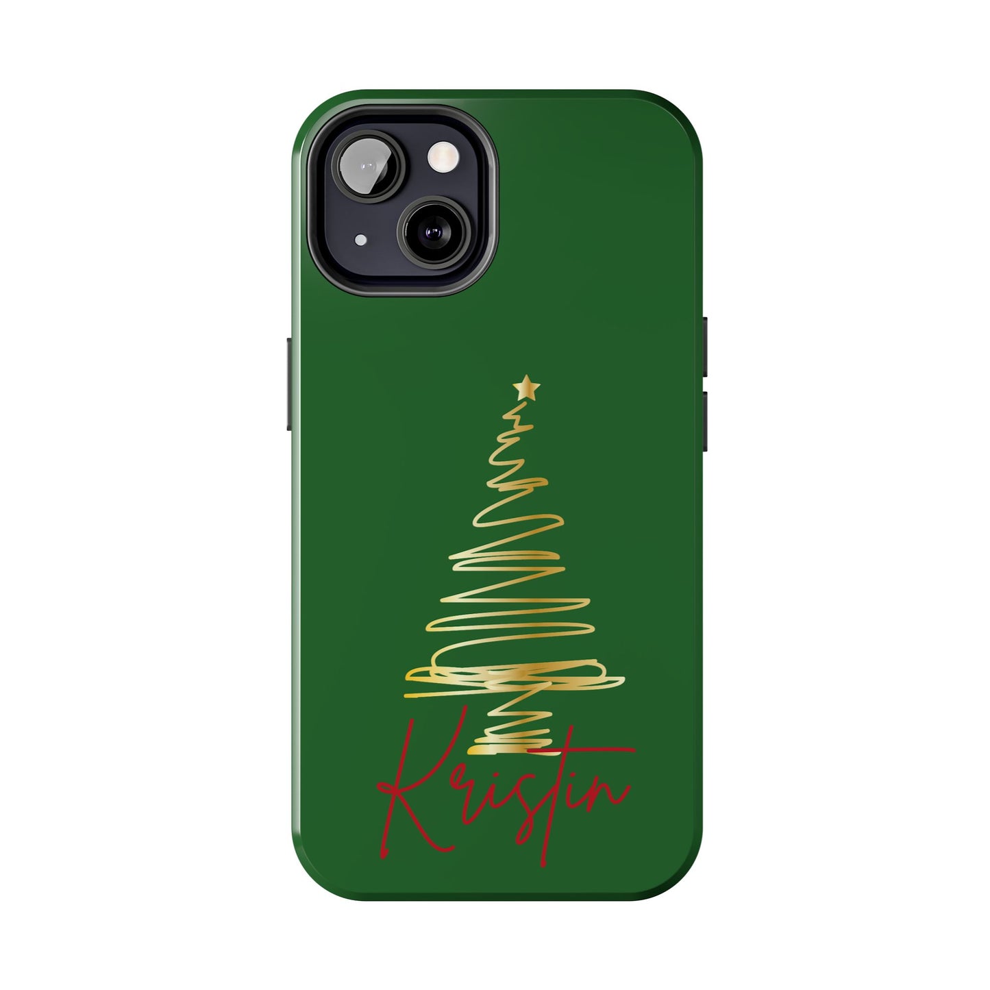 Personalized Christmas Tree Phone Case- Green and Gold