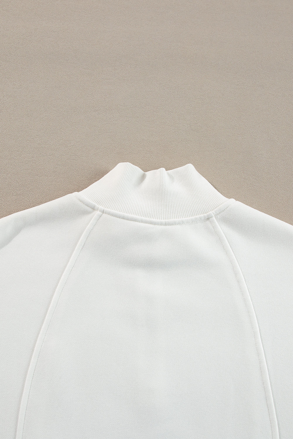 White Zipped Neck Pullover Drop Shoulder Sweatshirt