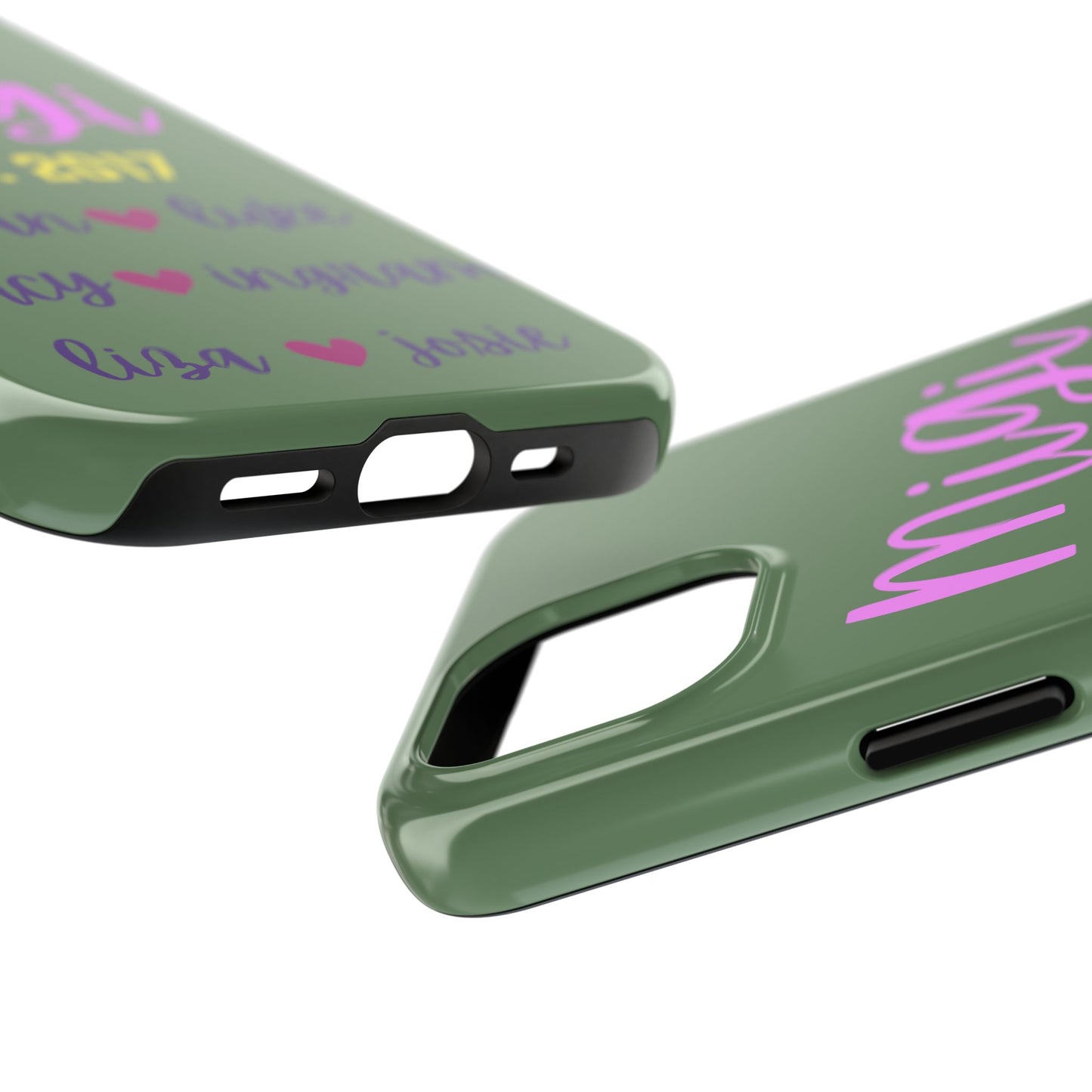 Personalized Tough Phone Case - Custom Name Design with Hearts | Perfect Gift for Family and Friends