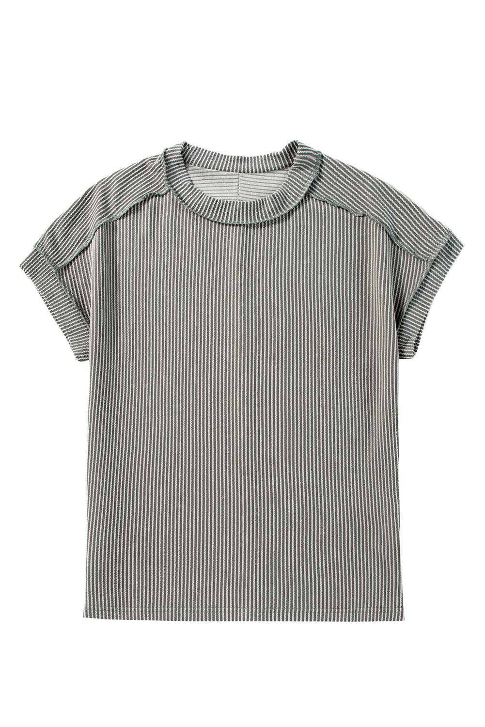 Medium Grey Textured Knit Exposed Stitching T-shirt