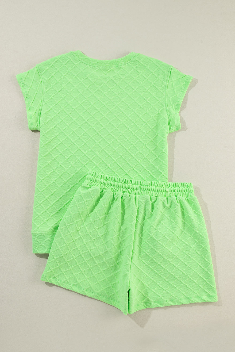 Light Green Checkered Textured Tee and Drawstring Shorts