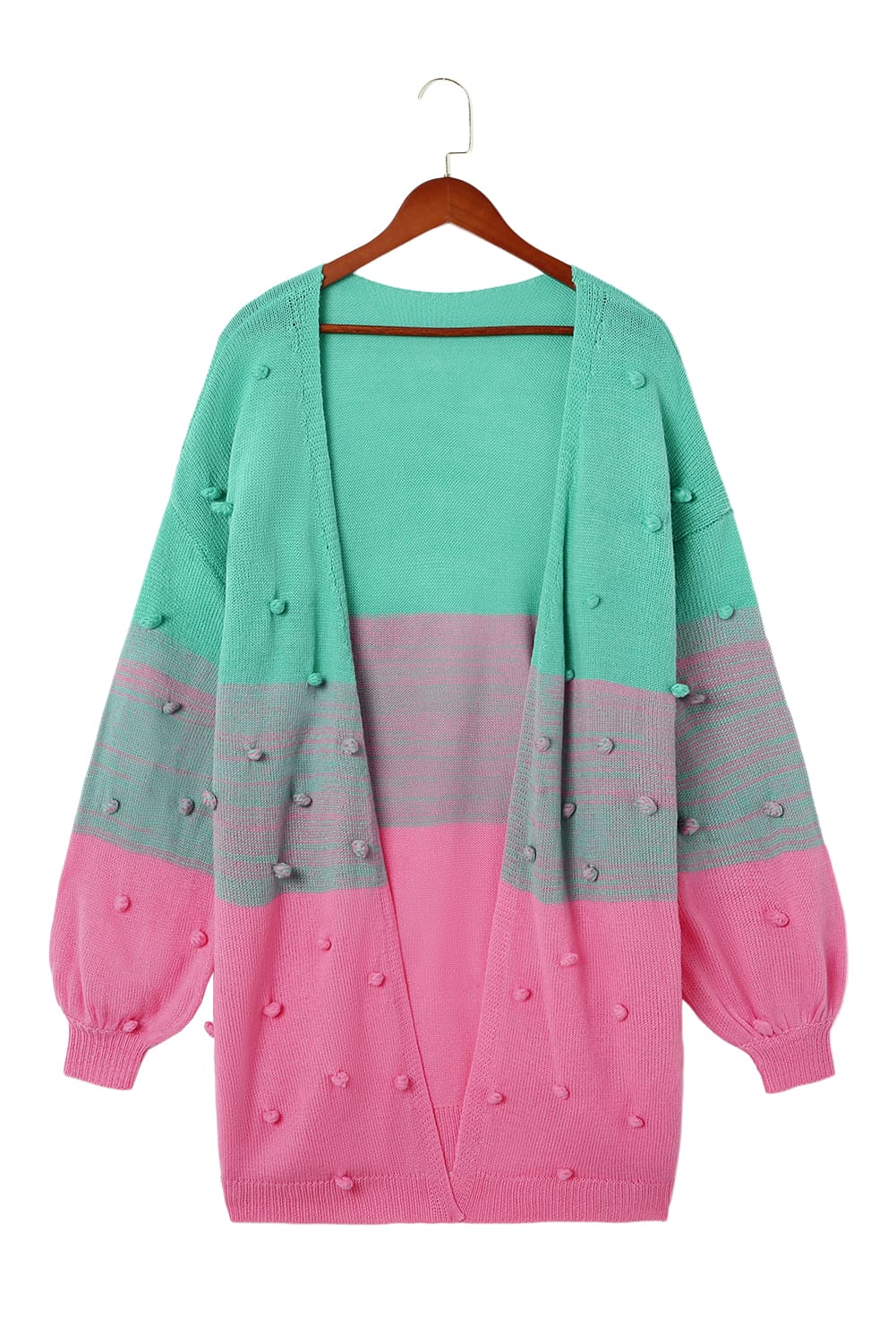 Rose Pompom Color Block Open Front Cardigan