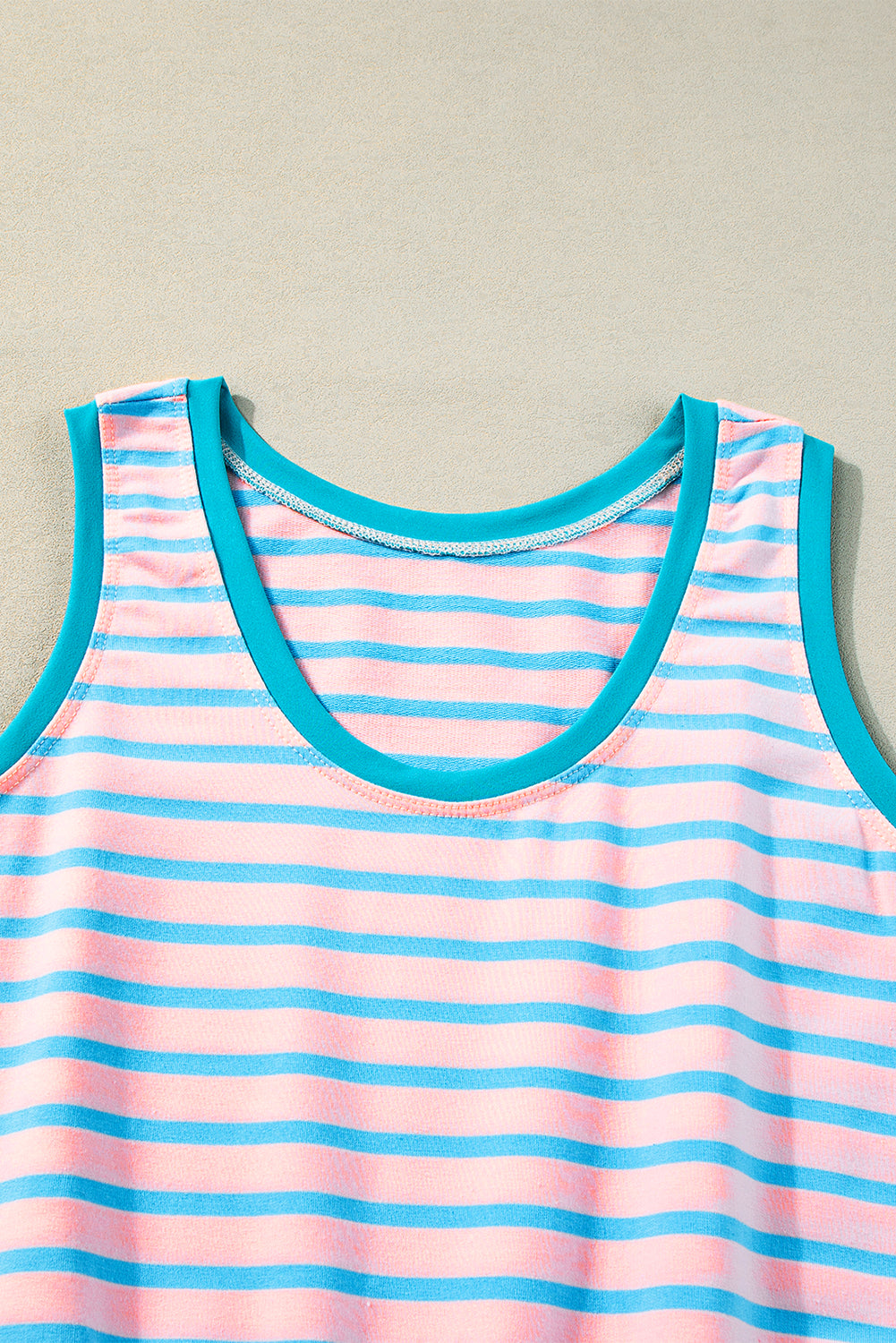 Pink Stripe Contrast Trim Pocketed Casual Tank Dress