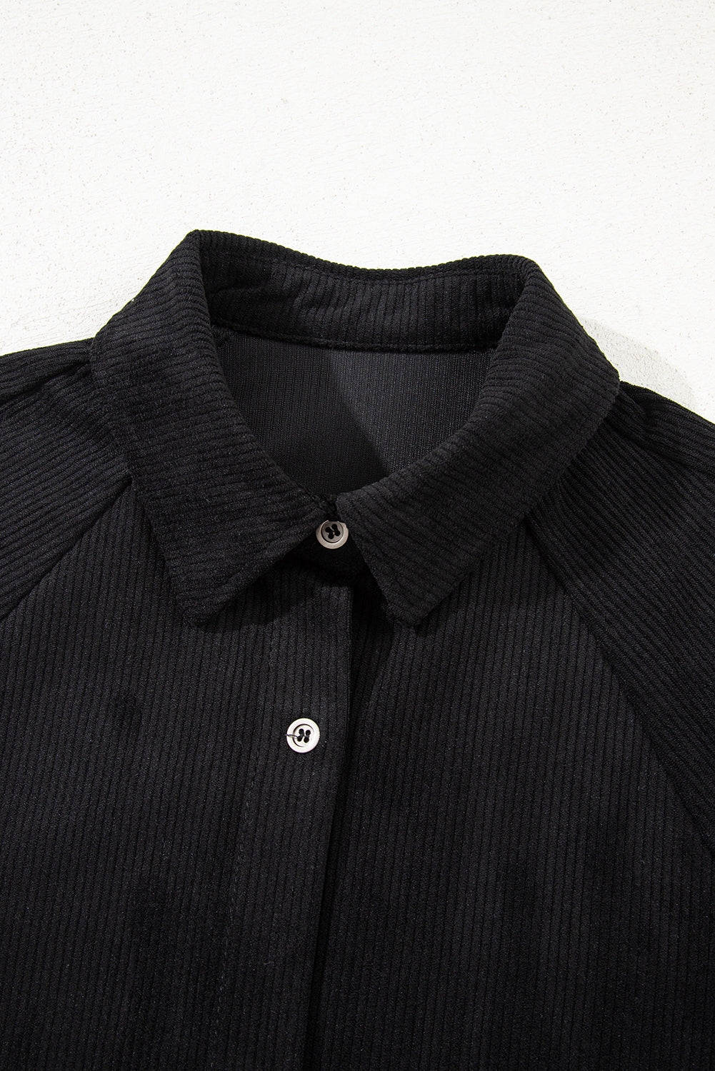 Blue Corduroy Shirt Style Full Button Long Sleeve Shift Mini Dress