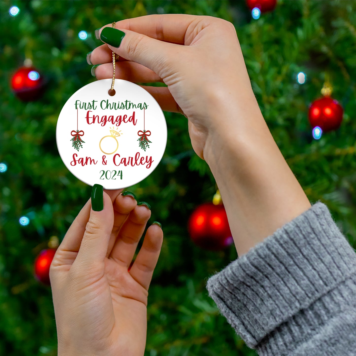 Personalized Engagement Ornament, First Christmas, Wedding Keepsake, Holiday Decoration, Unique Gift for Couples, 2024