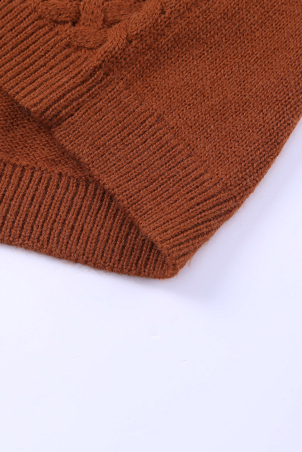 Brown Open Front Woven Texture Knitted Cardigan with Pockets