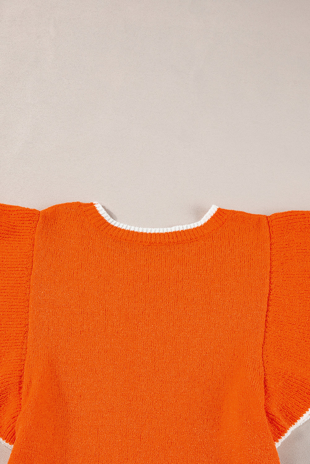 Russet Orange Contrast Trim Ruffle Sleeve Knitted Top