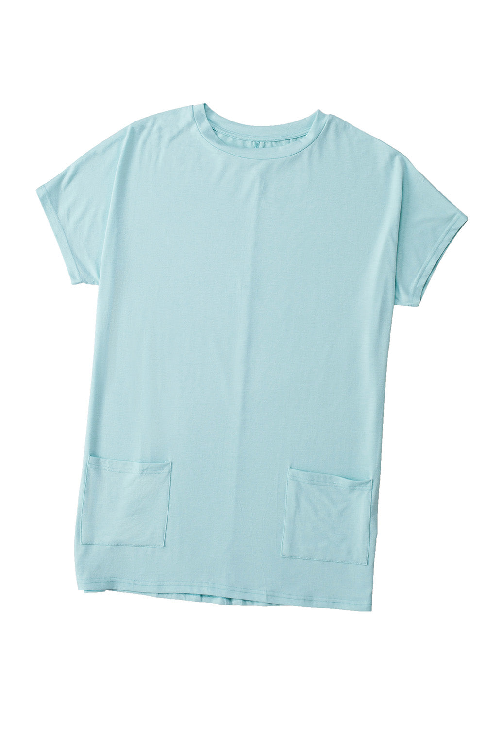 Light Blue Side Pockets Short Sleeve Tunic Top