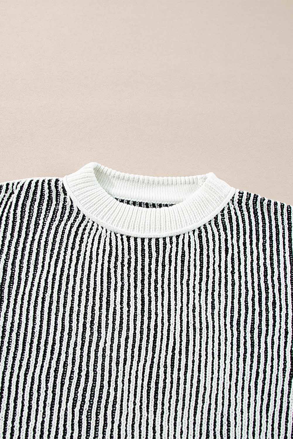 Black Striped Textured Knit Contrast Edge Loose Sweater