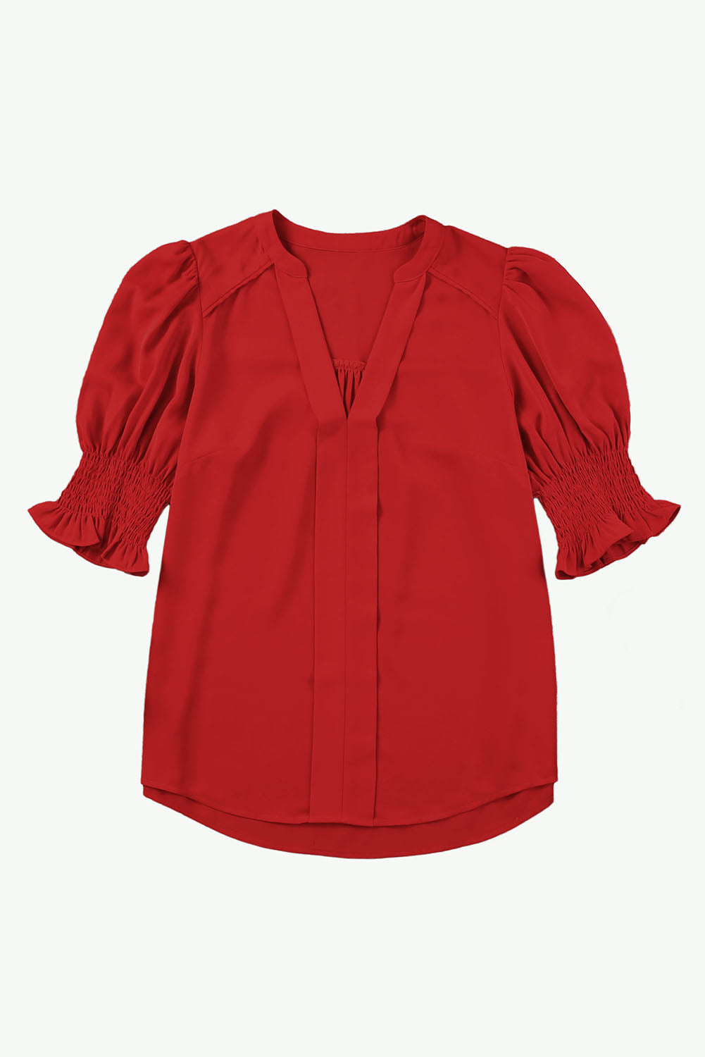 Fiery Red Solid Color Half Sleeve V Neck Blouse