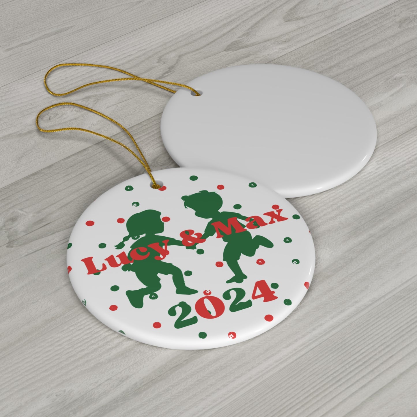 Personalized Holiday Ceramic Ornament - Kids Running Design 2024