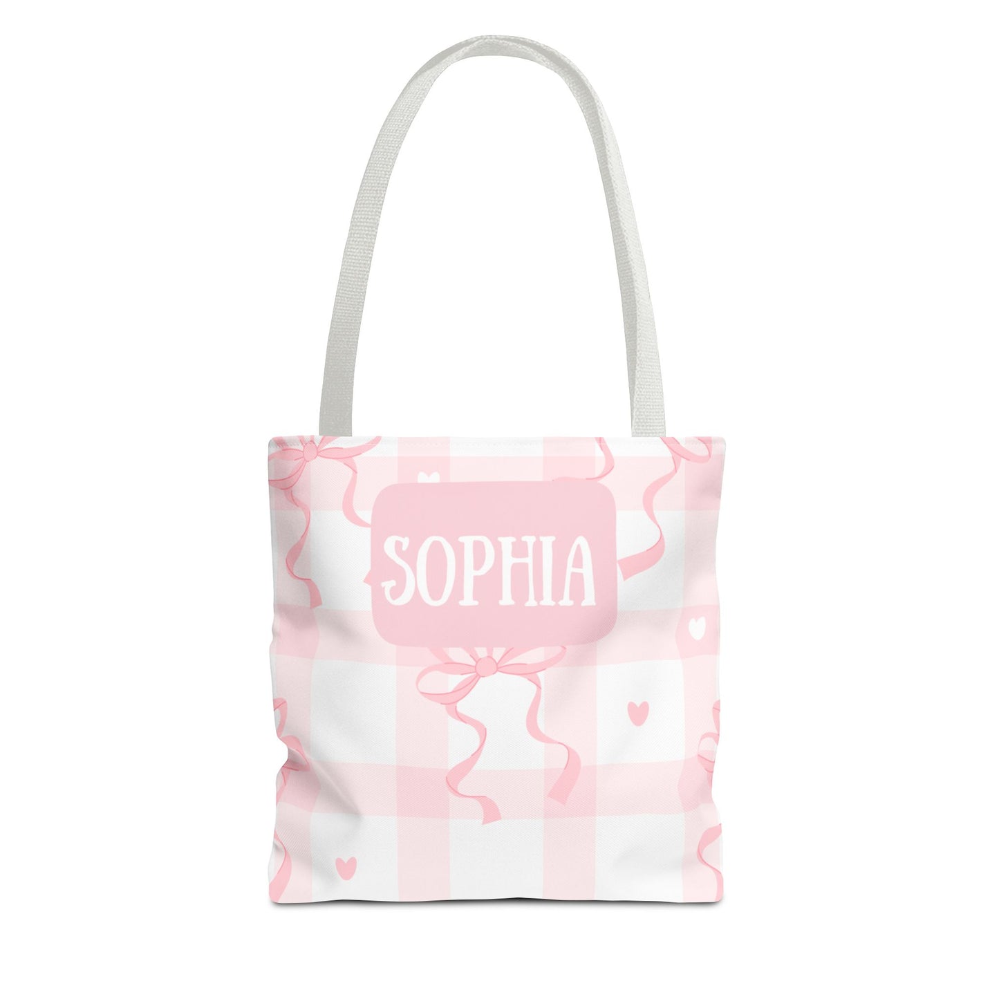 Personalized Pink Gingham Tote Bag with Bow Design