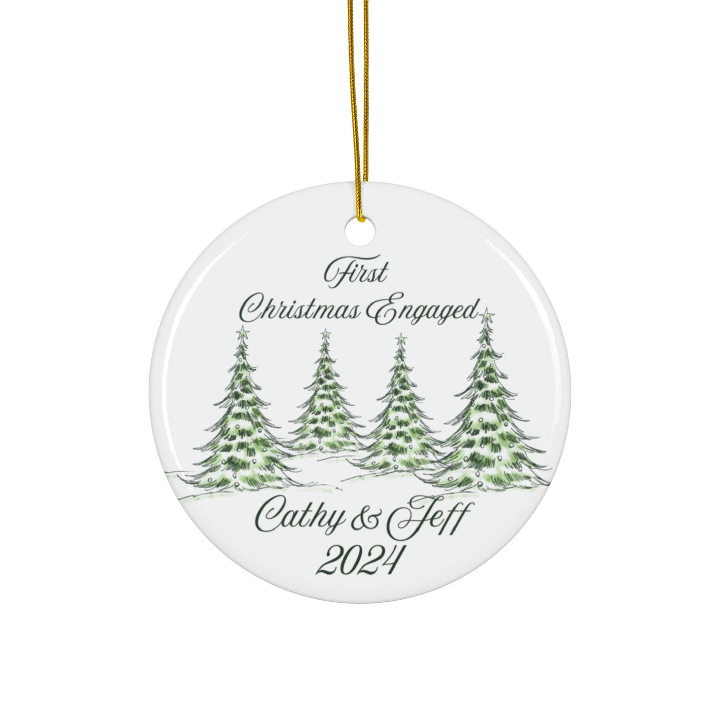 Engagement Celebration Ceramic Ornament, Personalized Holiday Decor, First Christmas Engaged Gift, Tree Decorations, Unique Keepsake