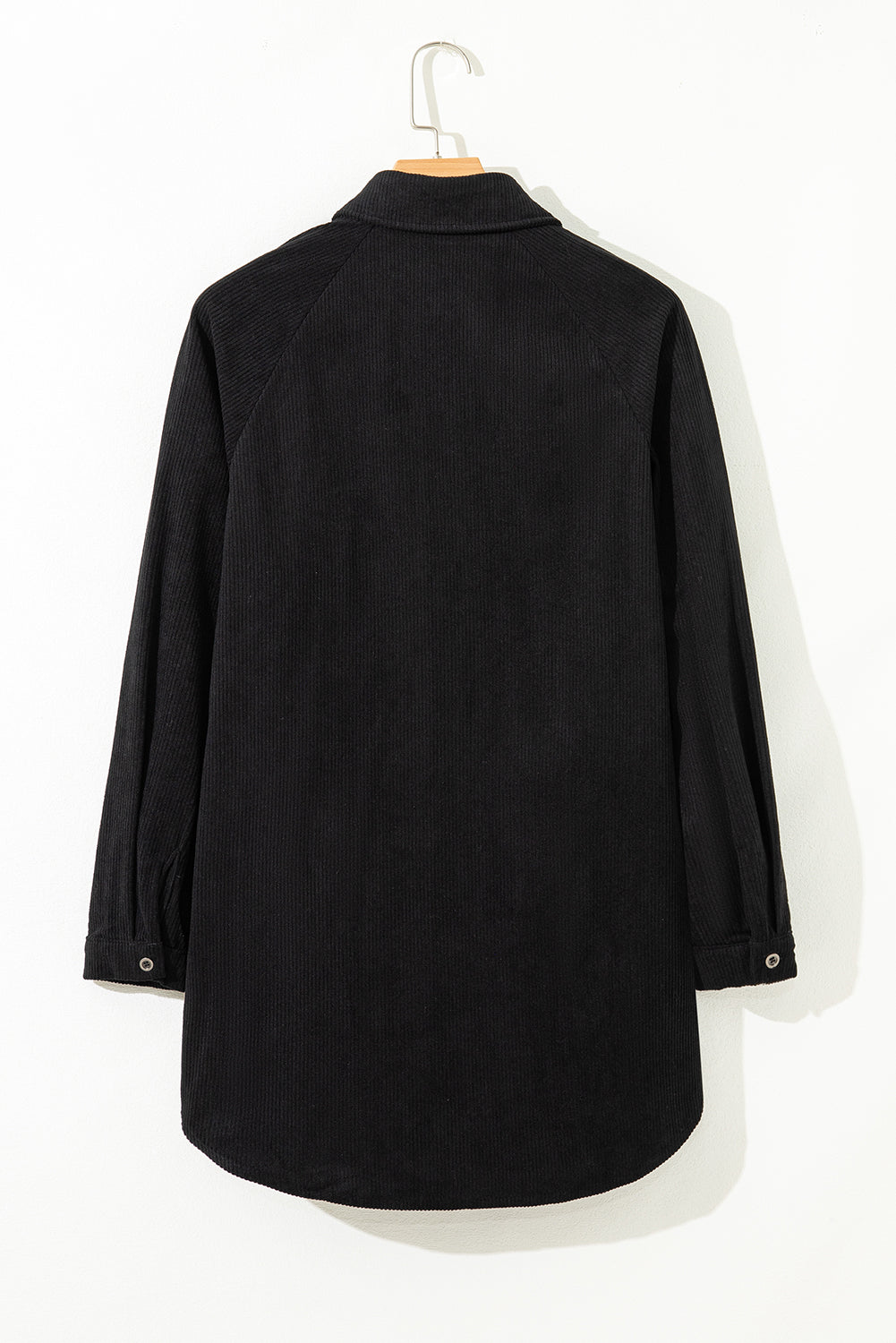 Blue Corduroy Shirt Style Full Button Long Sleeve Shift Mini Dress